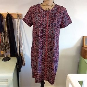 Adrienne Vittadini Size 8 Navy Print Shift Dress